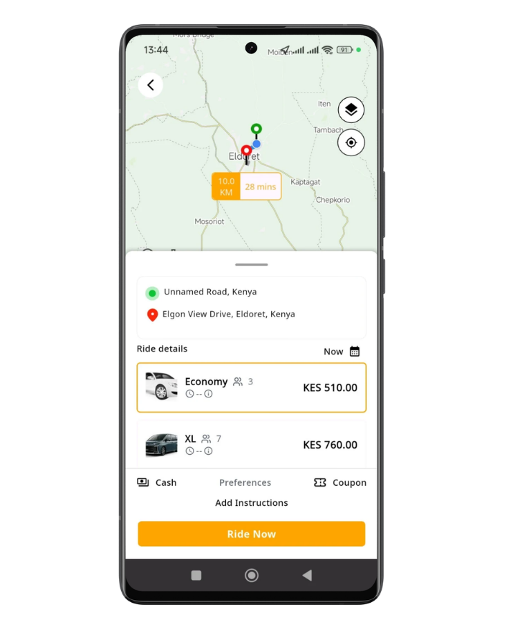 SOTE rider app route entry screen